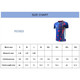 A size chart for a unisex polyester sublimated insert collar T-shirt, featuring measurements for various sizes.