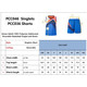 A reversible basketball singlet and shorts in blue with orange accents, featuring a size chart and measurements.