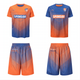 A reversible sports jersey in orange and blue, featuring sublimated stripes and matching shorts. Includes a logo.