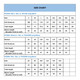 A size chart detailing measurements for men's, women's, and kids' long sleeve shirts, with various size options listed.