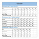 A size chart detailing measurements for men's, women's, and kids' long sleeve shirts, including chest and sleeve lengths.