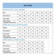 A size chart detailing measurements for unisex long sleeve shirts, including sizes for men, women, and kids.