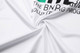 A white unisex t-shirt made of RPET fabric, featuring a round collar and a logo.