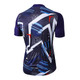 A navy and white unisex cycling jersey with short raglan sleeves and a geometric pattern. Features a logo on the back.