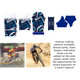 A cycling jersey featuring a unisex design with a sublimated pattern in blue and white. It includes short raglan sleeves and a collar.