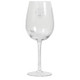 A clear 430ml wine glass with a tall stem, featuring a logo on one side.