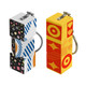 Custom square cubes in vibrant designs, featuring a mix of geometric patterns and a keyring attachment.