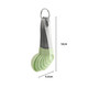 A set of measuring spoons in pastel green with a stainless steel ring for easy storage.