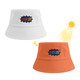 A colour changing bucket hat in white and orange, featuring a logo, designed for sunny days.