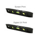 A magnetic torpedo level in black featuring two spirit vials for measuring. Includes a branding logo.