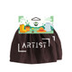 A pair of brown waterproof boot covers presented with a colourful display card featuring gardening illustrations.