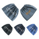 A collection of waterproof boot covers in grey, black, and blue, featuring various designs and a logo.
