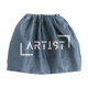 A blue drawstring bag with a logo. The fabric appears soft and slightly crumpled.