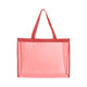 A transparent mesh tote bag with a red frame and straps. The bag features an open design without visible contents.