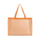 An orange transparent mesh tote bag with two sturdy handles and a spacious, open design.