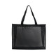 A black transparent mesh tote bag with a rectangular shape and two sturdy handles.