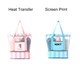 A mesh beach tote bag in pink and blue, featuring transparent sides and a zippered bottom compartment.