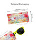 Bright yellow glow in the dark sunglasses displayed with a colourful pouch, featuring a drawstring closure.