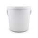 A white plastic bucket with a lid and two handles for easy carrying.