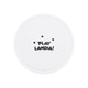 A round, white game disc with a playful design and a logo.