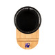 A bamboo pen tidy phone stand with a black mesh top and a light bamboo base. It features a small logo.