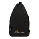 A black Sling RPET travel bag featuring a front zip pocket and a logo.