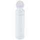 A drink bottle in white with a flip straw lid and a logo on the body, designed for easy use.