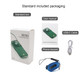 A green folding neck fan with a phone stand, USB-C cable, user manual, and lanyard in standard packaging.