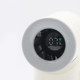 A high-speed portable handheld fan in white, featuring a circular front and a digital display.