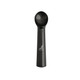 A black ice cream scoop with a smooth handle and a rounded scoop head, featuring a logo on the handle.