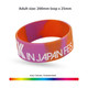 A marble coloured silicon wristband in shades of pink, orange, and purple, featuring a logo and customisable options.
