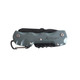 A multifunction pocket knife in teal and black, featuring various tools and a clip for easy attachment.