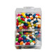 A clear dispenser filled with assorted mini jelly beans in vibrant colors like red, blue, green, and yellow.