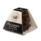 A triangular package of fig and almond fruit paste, featuring a dark brown and cream design, with a logo.
