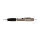 A metal pen in bronze with black grip and chrome accents, featuring a logo.