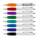 A collection of metal pens in various colours, including orange, red, purple, green, blue, and black, with branding. A collection of metal pens in various colours, including orange, red, purple, green, blue, and black, with branding.