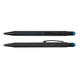 A black pen with a blue stylus tip and clip, featuring a sleek design. The product includes a logo. A black pen with a blue stylus tip and clip, featuring a sleek design. The product includes a logo.