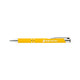 A yellow metal pen with a silver trim and a logo. Designed for writing.