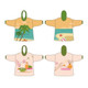 A wearable blanket in soft hues, featuring tropical beach scenes and a logo, with a green hood and cuffs. A wearable blanket in soft hues, featuring tropical beach scenes and a logo, with a green hood and cuffs.