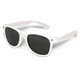 A pair of white sunglasses with dark lenses, featuring a design typical of casual, outdoor eyewear.
