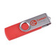 A red and silver double-end Belton Type C flash drive with a clip and branding on its side.