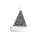 A plush Santa hat in grey with a white fluffy trim and pom pom on top. It has a logo on the inner side.