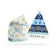 A colourful Santa hat featuring blue and white designs, with stars and menorahs, topped with a white pom-pom.