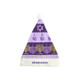 A purple holiday hat featuring a star, menorah, and dreidel designs, topped with a white pom-pom and a logo.
