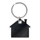 A stainless steel keytag shaped like a house, featuring a keyring attachment for easy carrying.