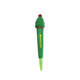 A green pen shaped like a tree, featuring a soft stress reliever on top and a branding logo.
