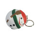 A snowman-shaped stress item with a keyring, featuring red and green accents and a smiling face.