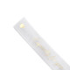 A sheer white organza ribbon featuring gold lettering and embellishments. Includes a heart design.