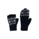 Fingerless gloves in navy with a white jacquard pattern and a flip cover, featuring a decorative button.