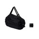 A foldable black shoulder bag with adjustable straps, shown alongside a compact folded version.